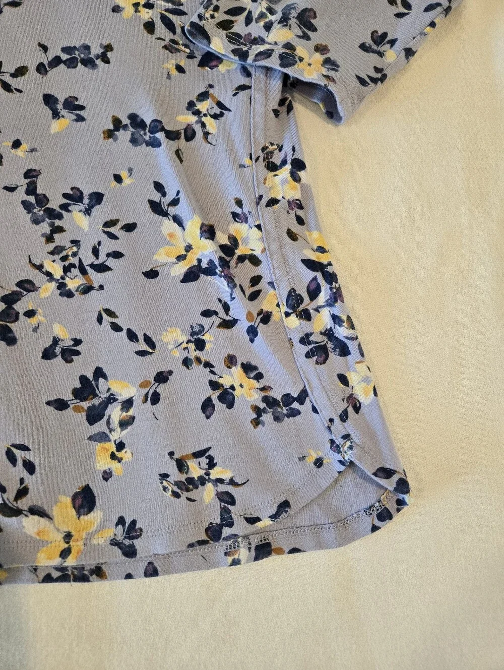 J.Jill Pima Cotton 3/4 Sleeve Scoop Neck Tee Blue Floral Size Large